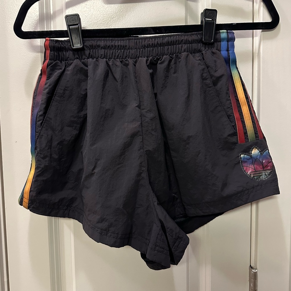 Adidas Black and rainbow rain shorts